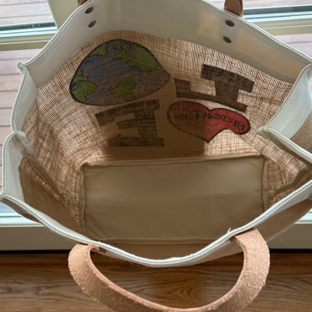 Brighton Natural Jute Tote with Love Earth & Heart Graphic - Picture 3 of 3